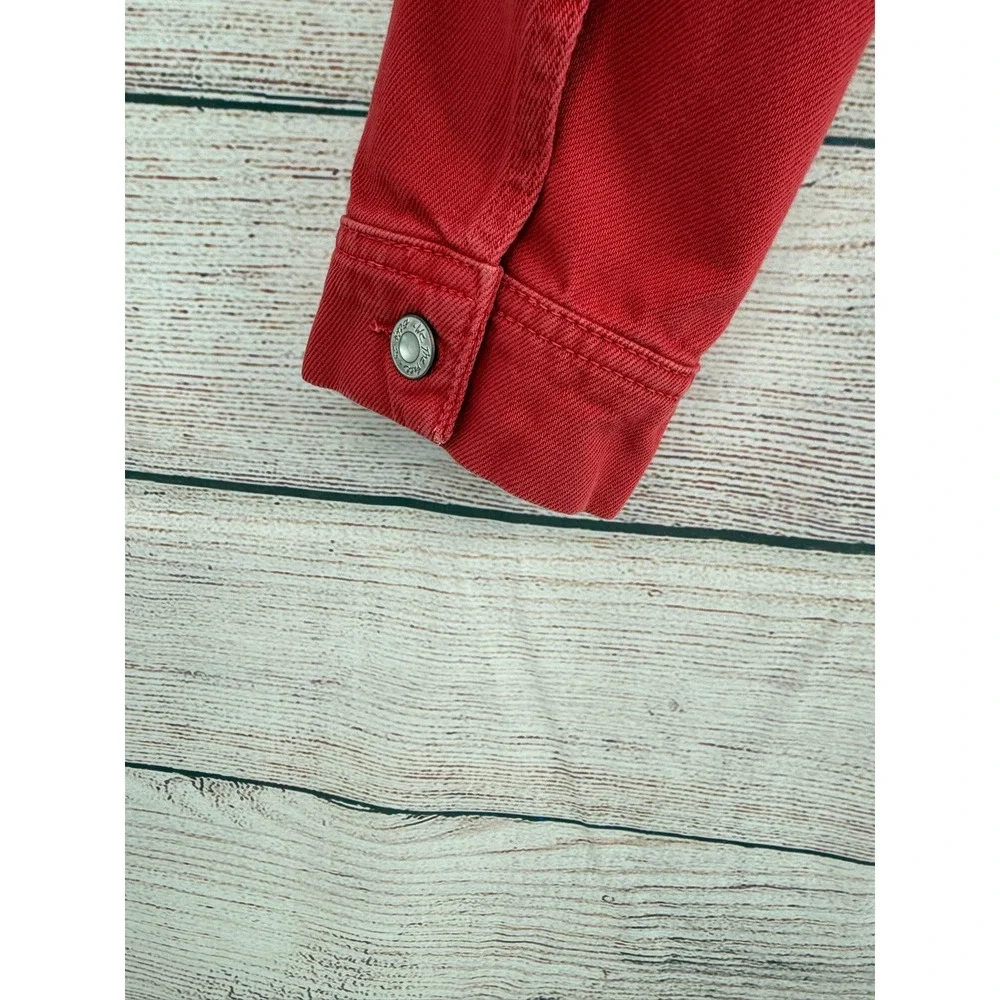 Free People Denim Jacket Women Medium Red Trucker Cotton Button Up - Picture 10 of 10